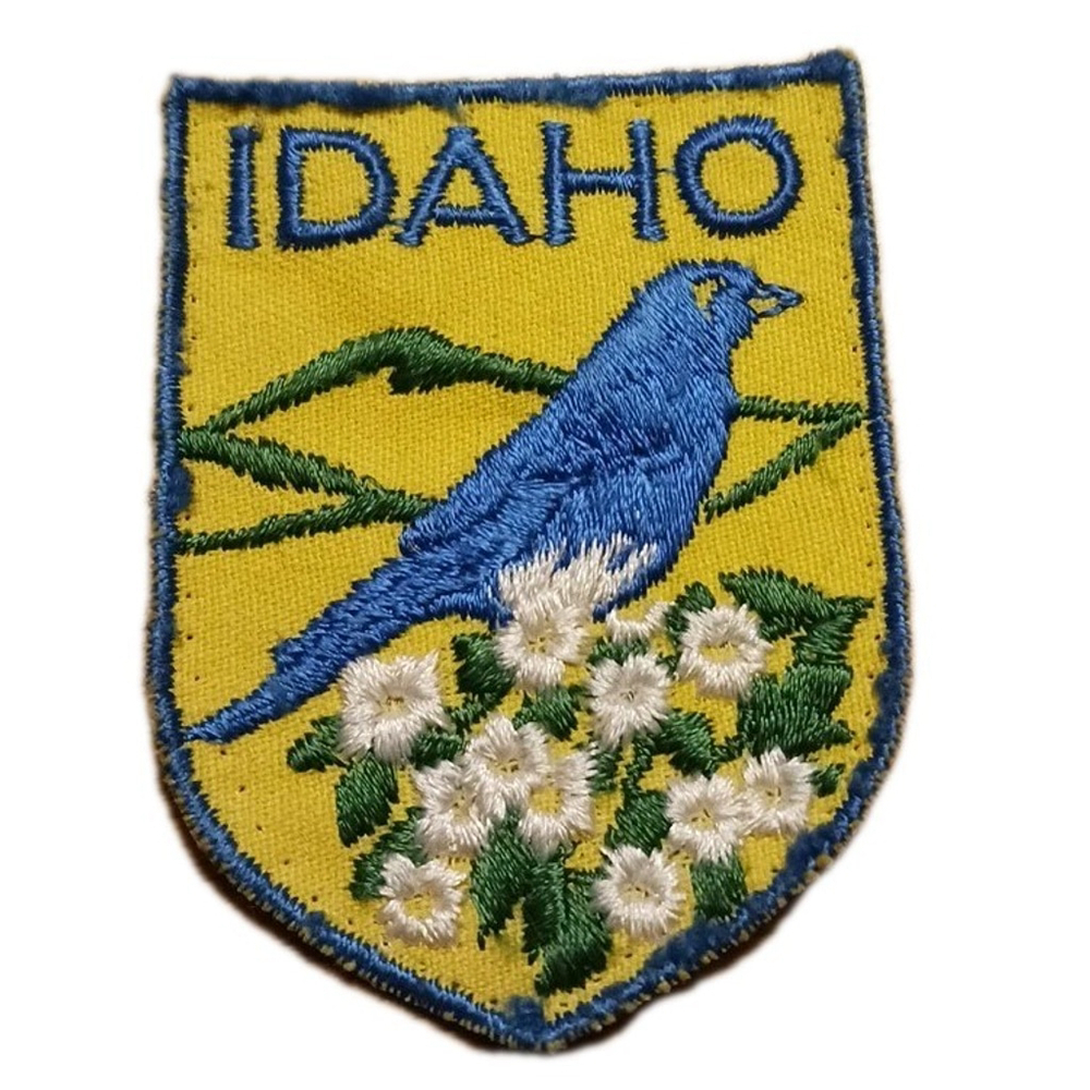Idaho Jacket Patch Mountain Bluebird Syringa Flower Vintage